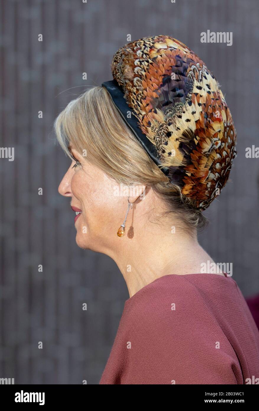 Amsterdam, Netherlands. 18th Feb 2020. Queen Maxima of The Netherlands arrive at the Brakke Grond in Amsterdam, on February 18, 2020, to attend the seminar Indonesia and the Netherlands: a joint future, organized by DutchCulture. They attending the seminar in the run-up to the state visit to the Republic of Indonesia in MarchPhoto: Albert Nieboer/ Netherlands OUT/Point de Vue OUT | Credit: dpa picture alliance/Alamy Live News Stock Photo