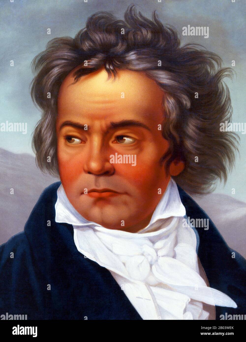 Vintage portrait of German composer and pianist Ludwig van Beethoven (1770 – 1827). Print circa 1870 by L Prang & Co. Stock Photo