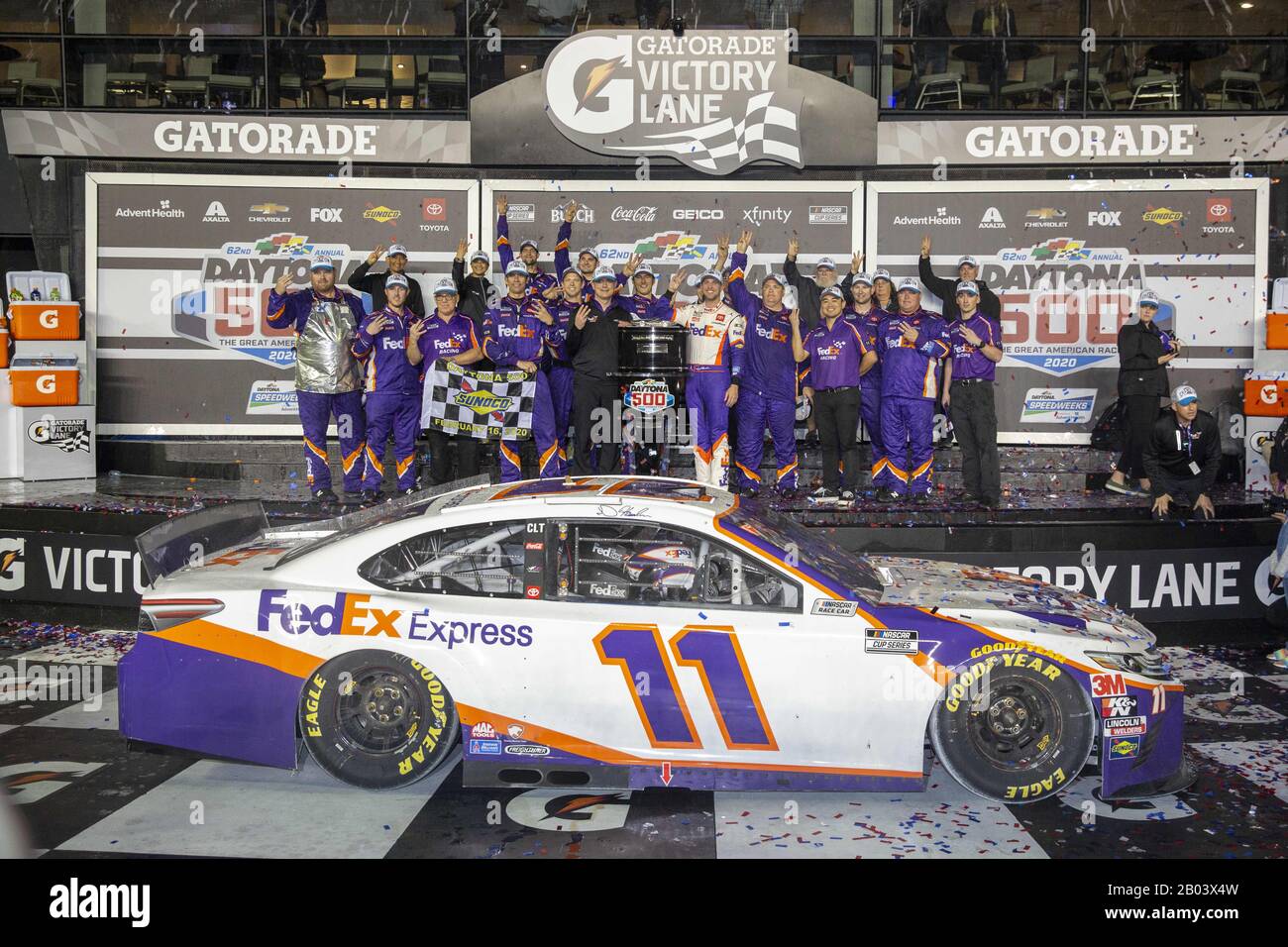 Daytona Beach, Florida, USA. 17th Feb, 2020. Denny Hamlin (11) wins the ...