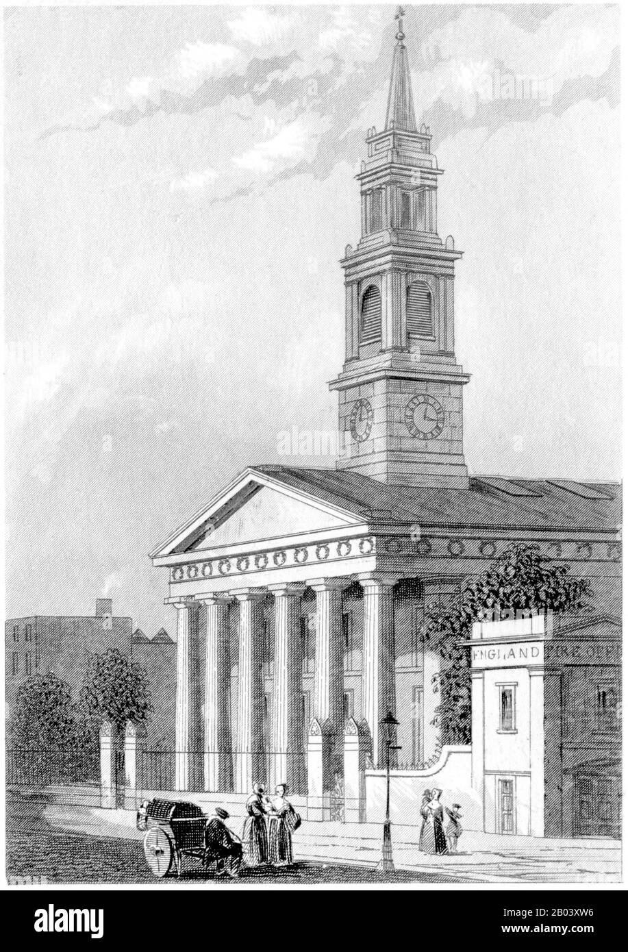 An engraving of New Church Waterloo Road, London scanned at high resolution from a book printed in 1851. Believed copyright free. Stock Photo