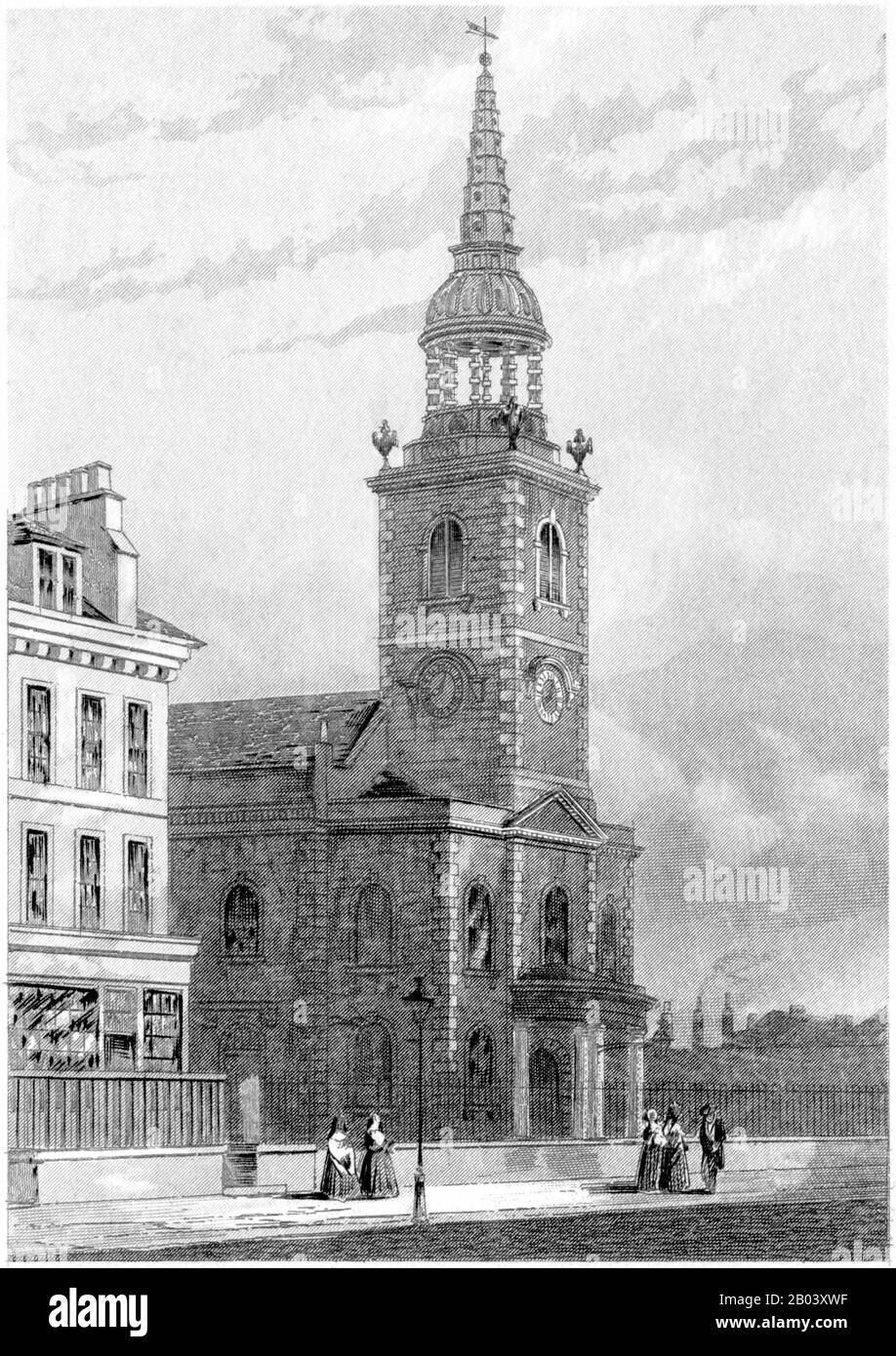 An engraving of St Mary Islington, London scanned at high resolution from a book printed in 1851. This image is believed to be free of all copyright. Stock Photo