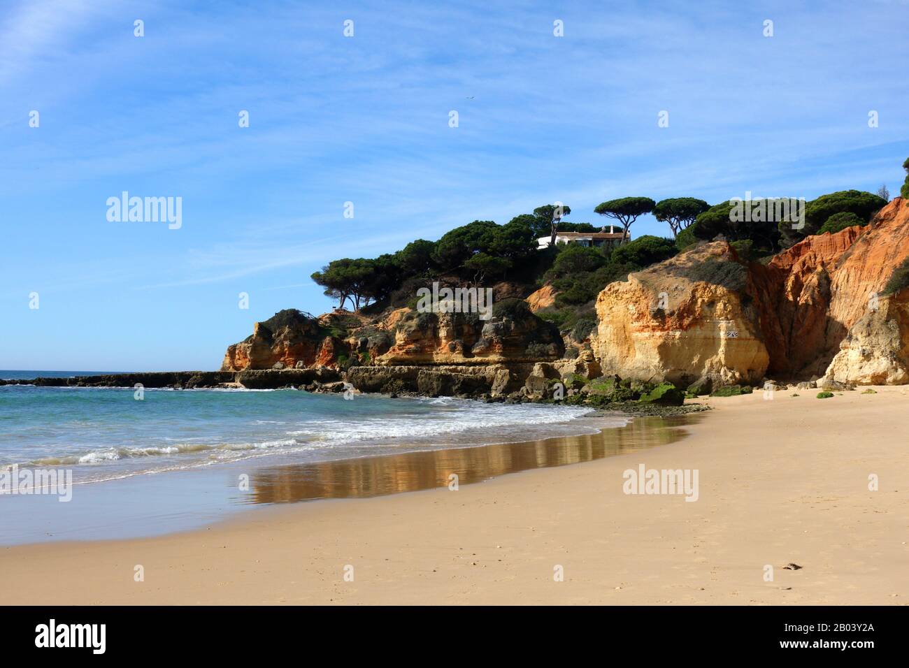 Olhos De Agua Beach In The Town Centre The Algarve Portugal Stock Photo