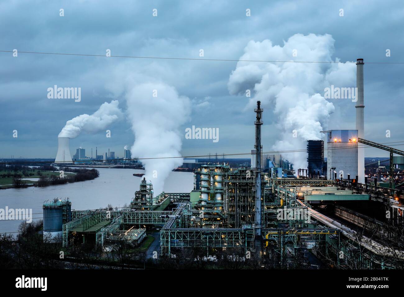 Duisburg, Ruhr Area, North Rhine-Westphalia, Germany - ThyssenKrupp Steel Europe, KBS coking plant Schwelgern am Rhein in Duisburg-Marxloh, at the bac Stock Photo