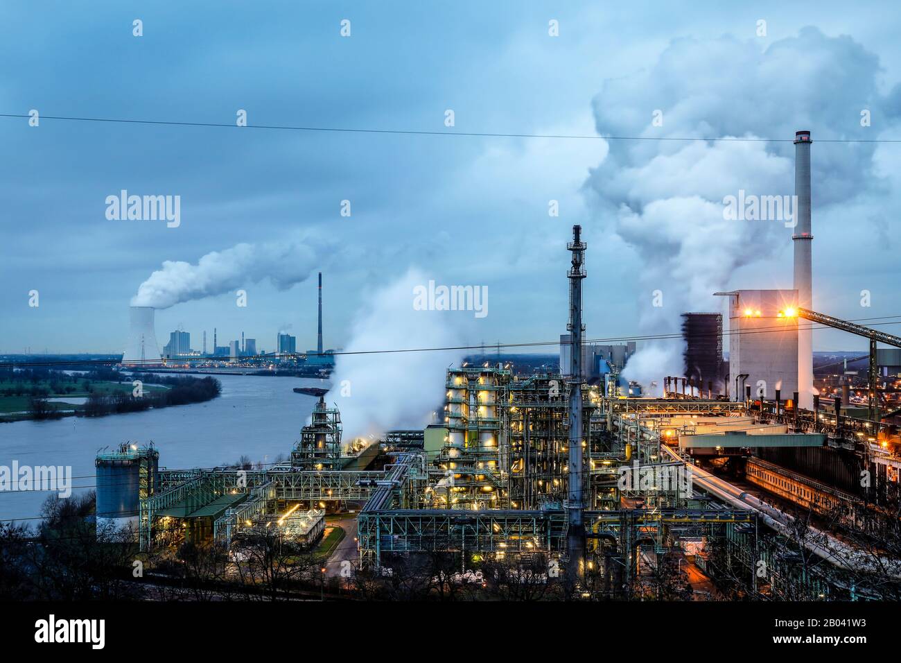 Duisburg, Ruhr Area, North Rhine-Westphalia, Germany - ThyssenKrupp Steel Europe, KBS coking plant Schwelgern am Rhein in Duisburg-Marxloh, at the bac Stock Photo