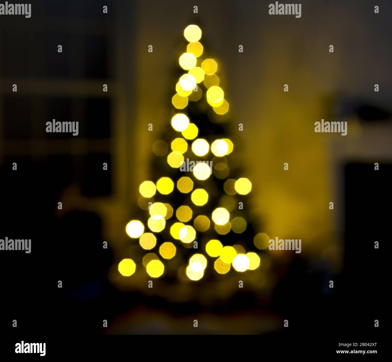 Christmas tree with blurry lights, out of focus, soft, bokeh effect Stock Photo