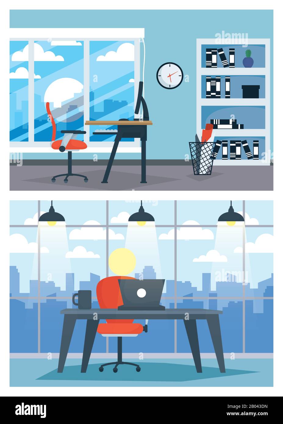 office workplace with laptop and desktop scene Stock Vector Image & Art ...