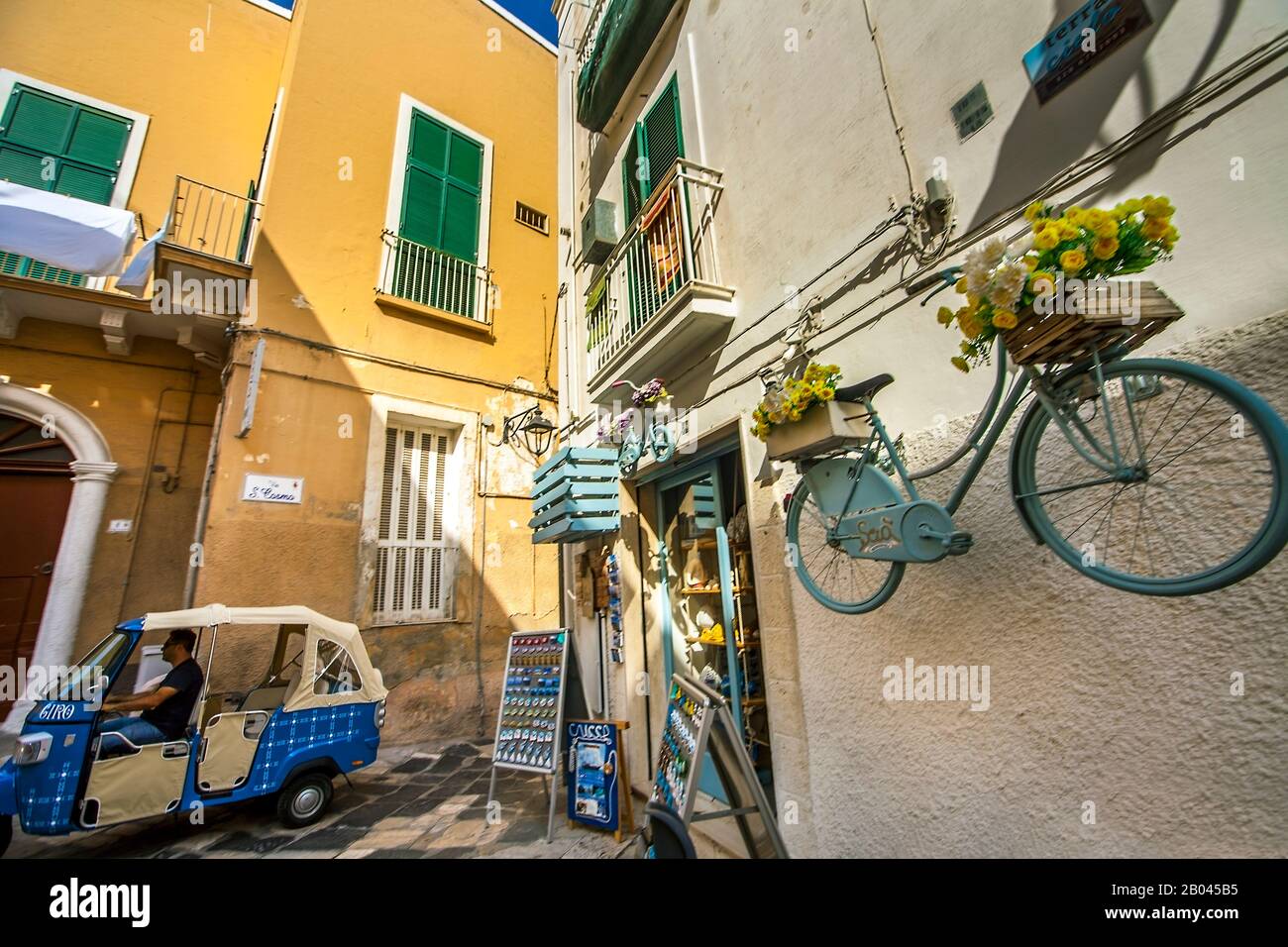 Monopoli Puglia Italy on October 16, 2019 Small car in an alley in the old town Stock Photo