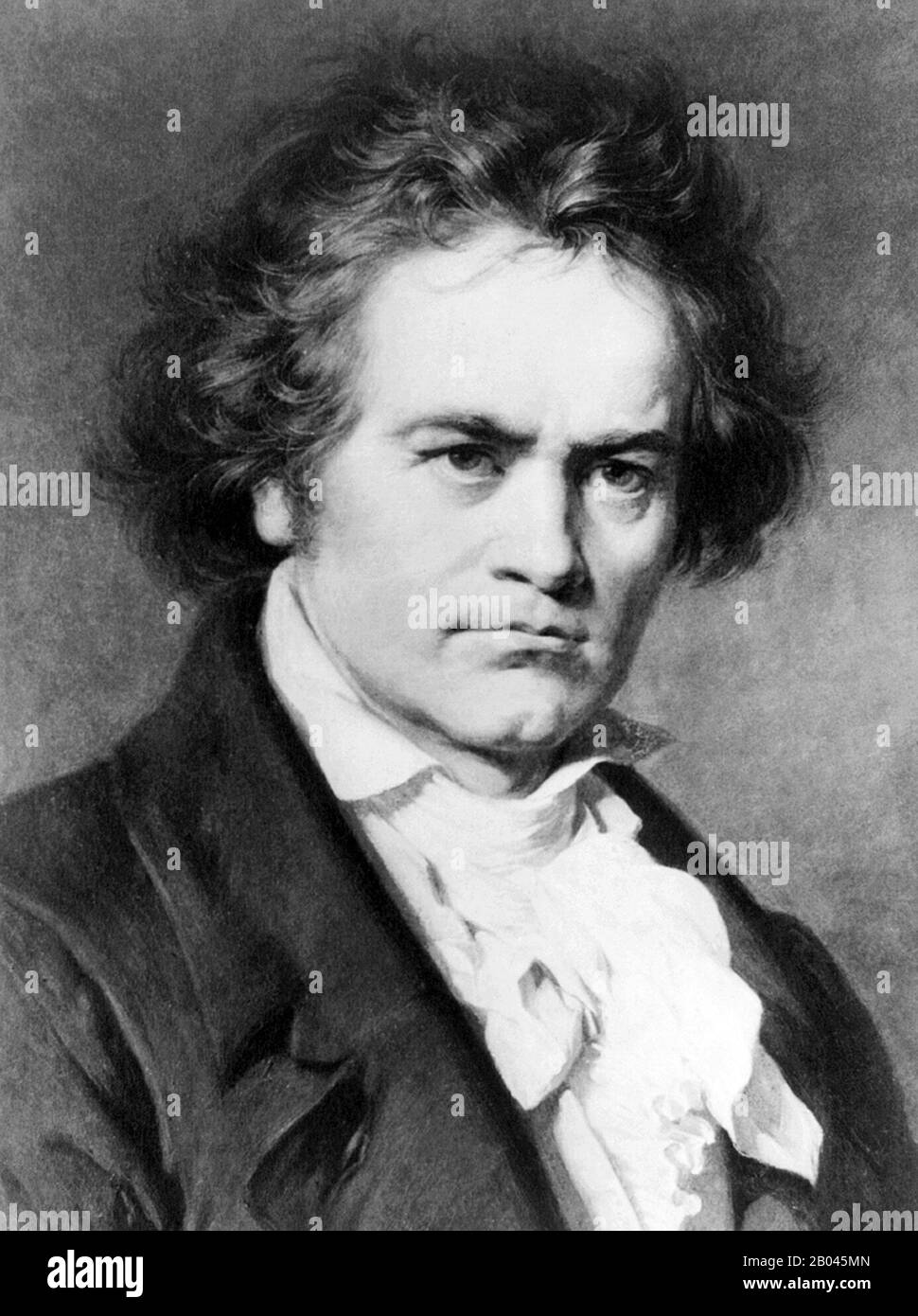 Vintage portrait of German composer and pianist Ludwig van Beethoven (1770 – 1827). Undated print based on a painting by Carl Jaeger (1833 – 1887). Stock Photo