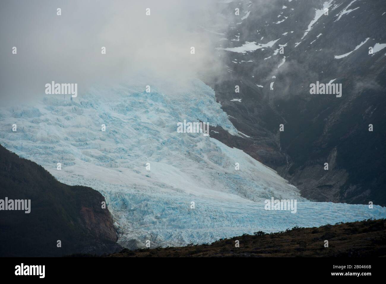 View of the Hollandia Glacier in the Beagle Channel, Chilean Fjords, Chile. Stock Photo