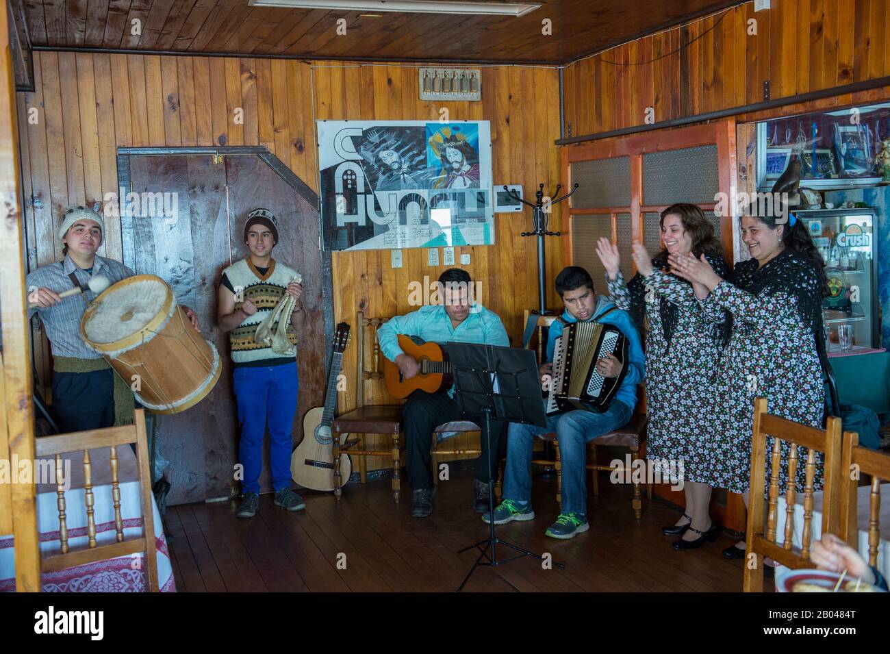 Cultural performance in Achao on the island of Quinchao, Chiloe Island, Chile. Stock Photo
