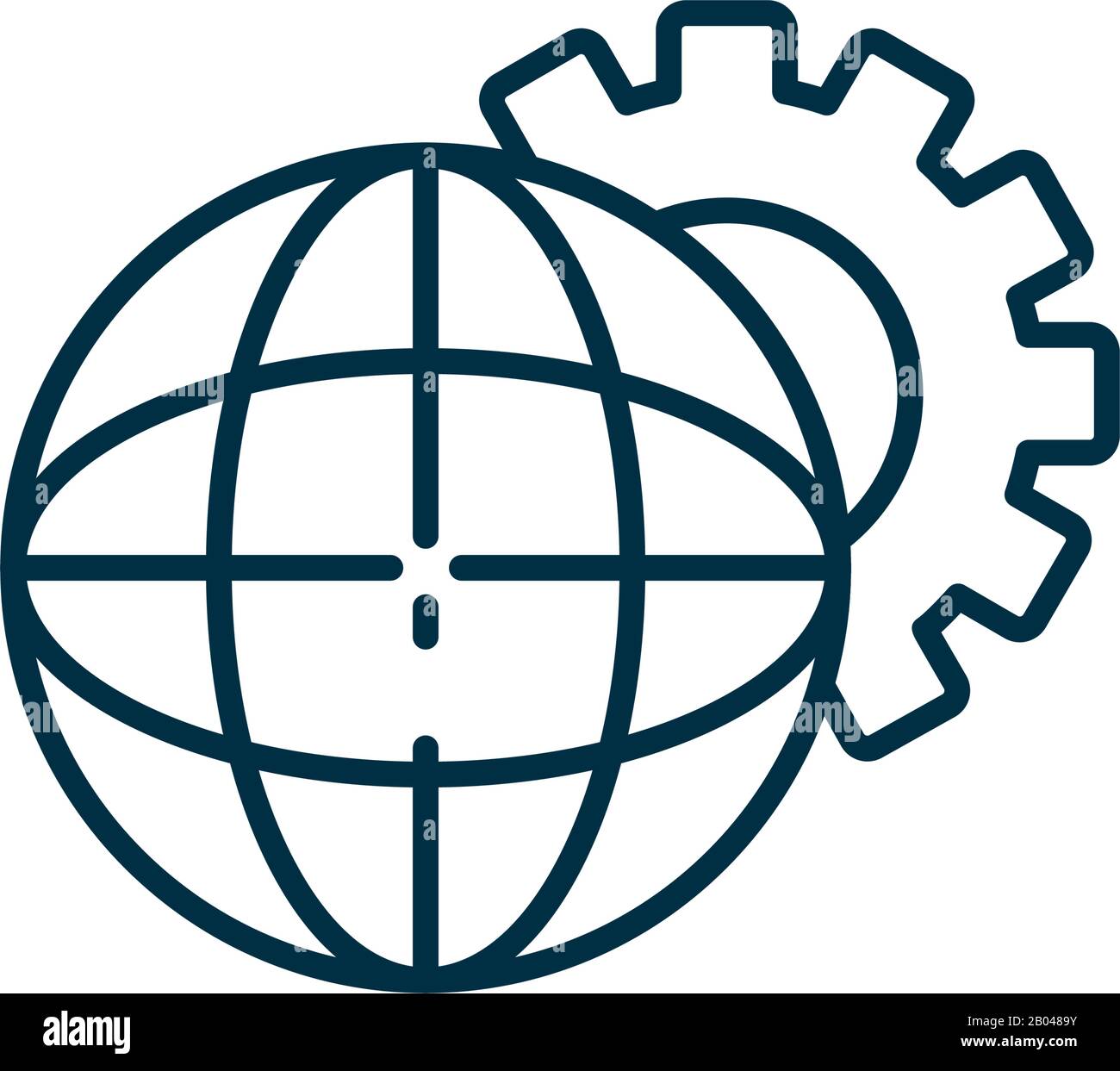 Global sphere and gear line style icon design, Communication internet ...