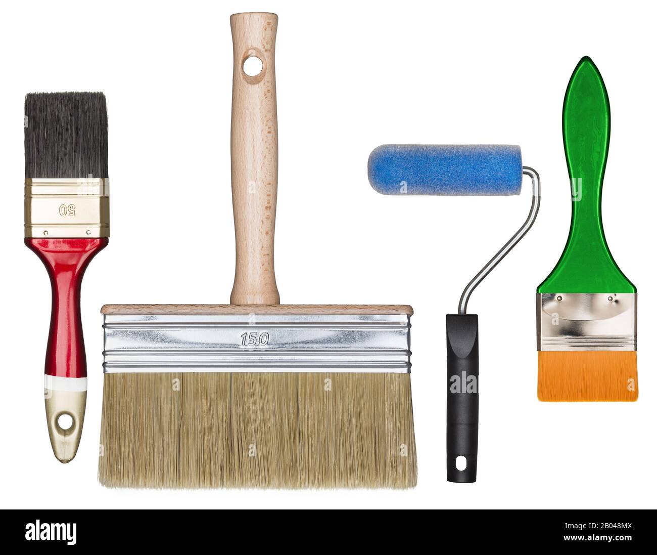 Isolated painting tools. Paint brushes and roller Stock Photo