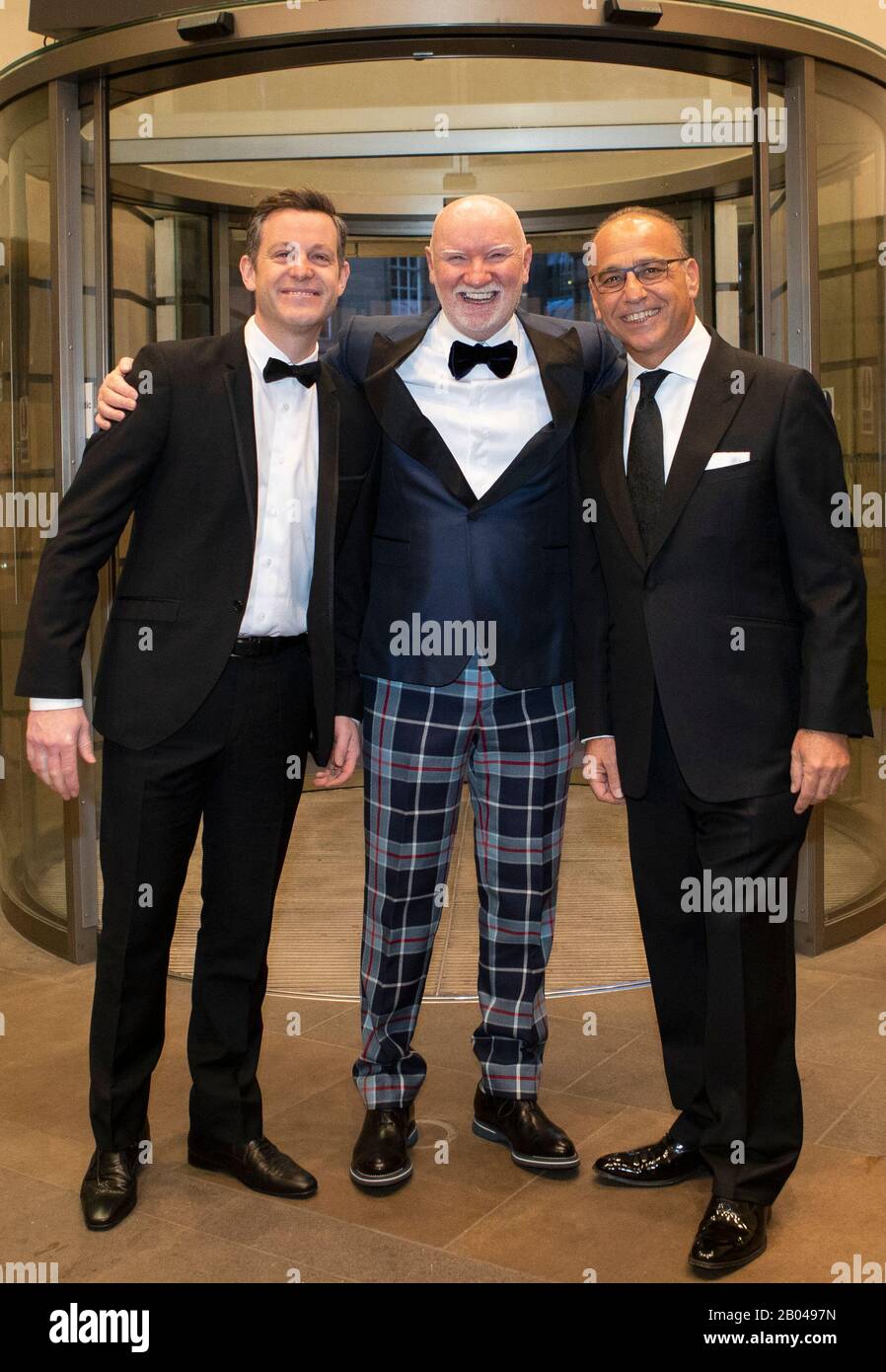 left to right) Matt Baker, Sir Tom Hunter and Theo Paphitis arrive ahead of  the Hunter Foundation dinner event at the National Museum of Scotland,  Edinburgh Stock Photo - Alamy