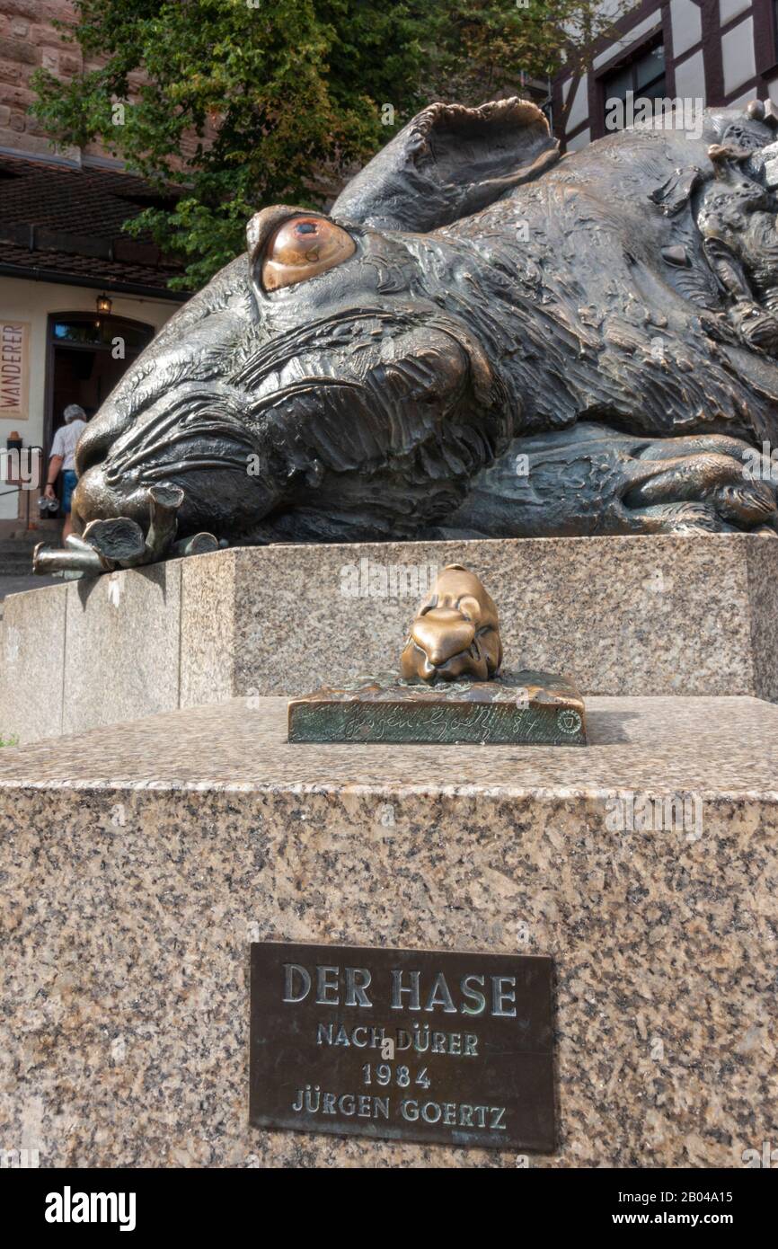 The Der Hase (The Hare) by Jürgen Goertz sculpture in Nuremberg, Bavaria, Germany. Stock Photo