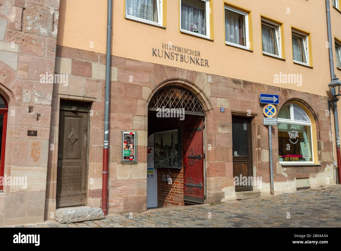 The Historischer Kunstbunker (Historic art bunker) entrance in  Nuremberg, Bavaria, Germany. Stock Photo