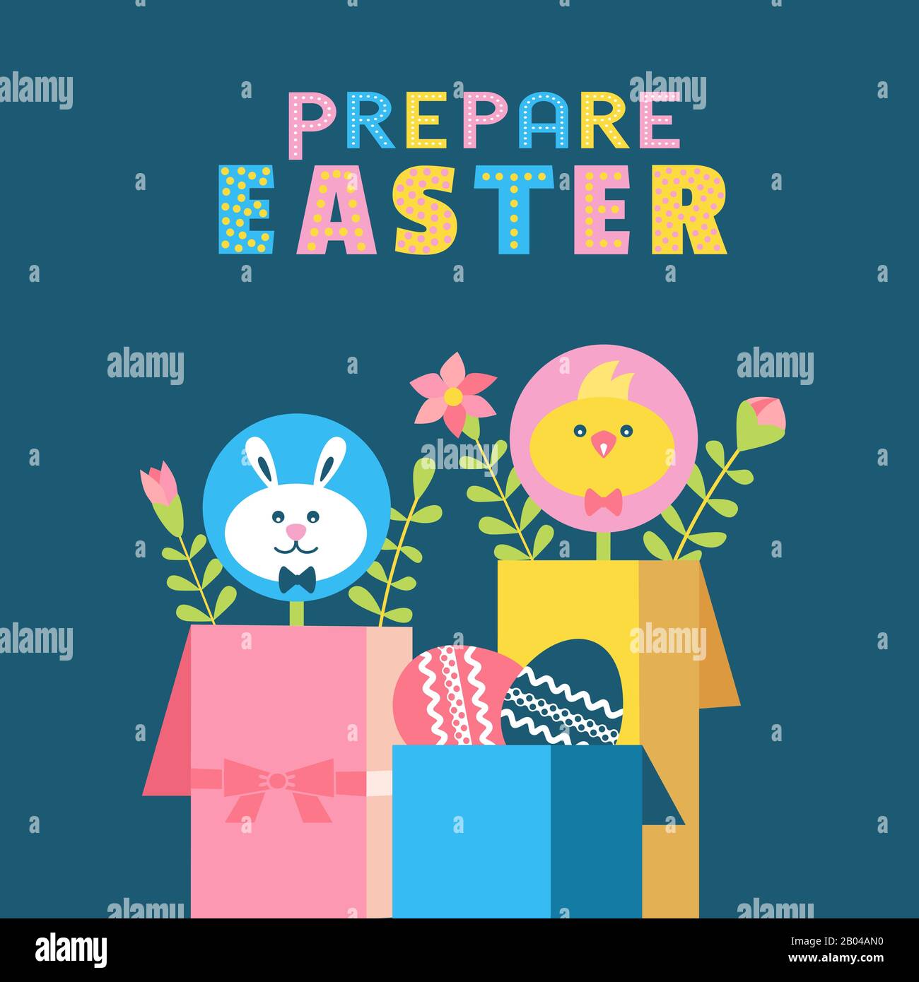 Easter eggs in gift boxes flat color vector icon Stock Vector