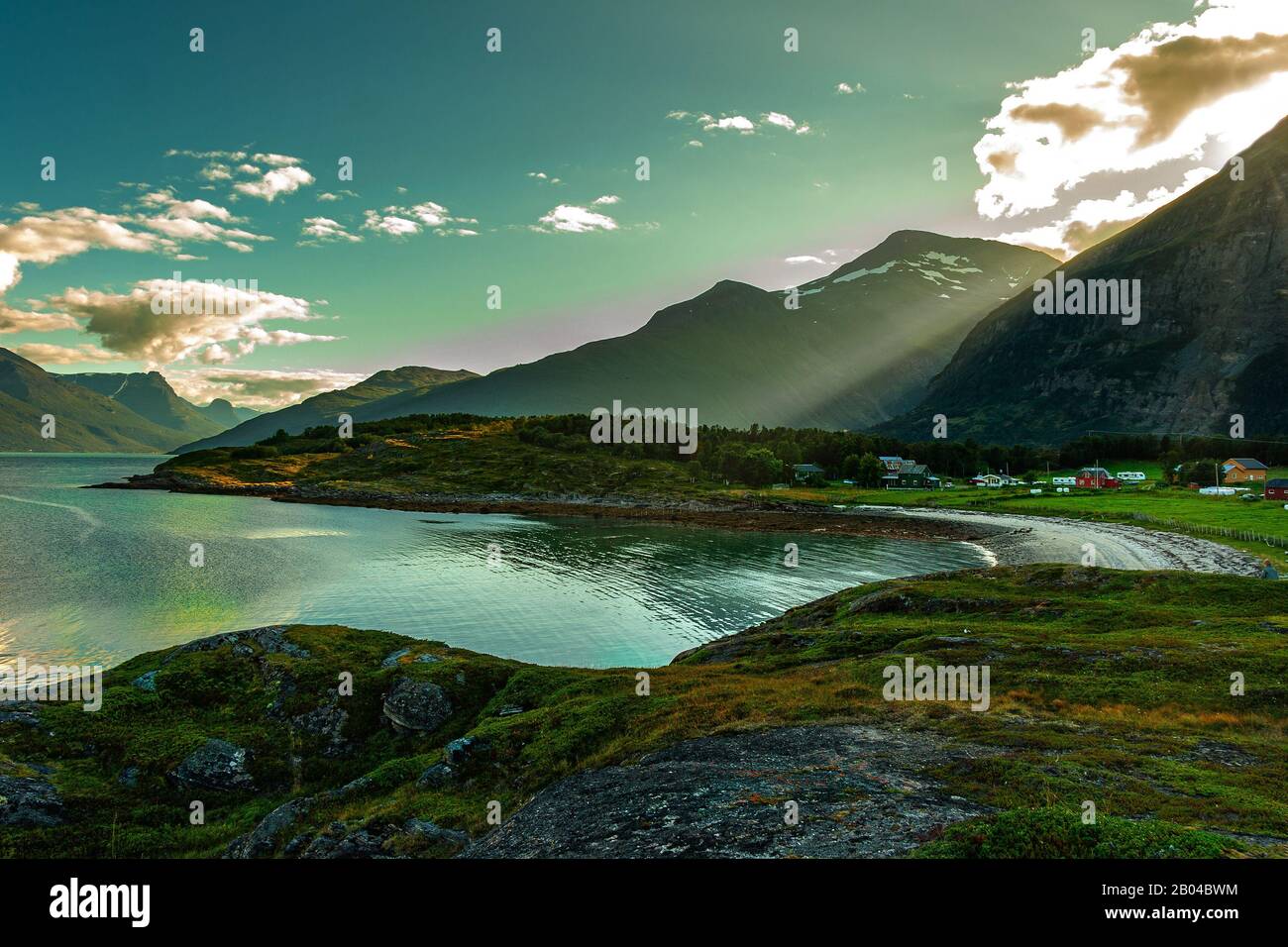 last rays of sun in Lyngenfjord Stock Photo