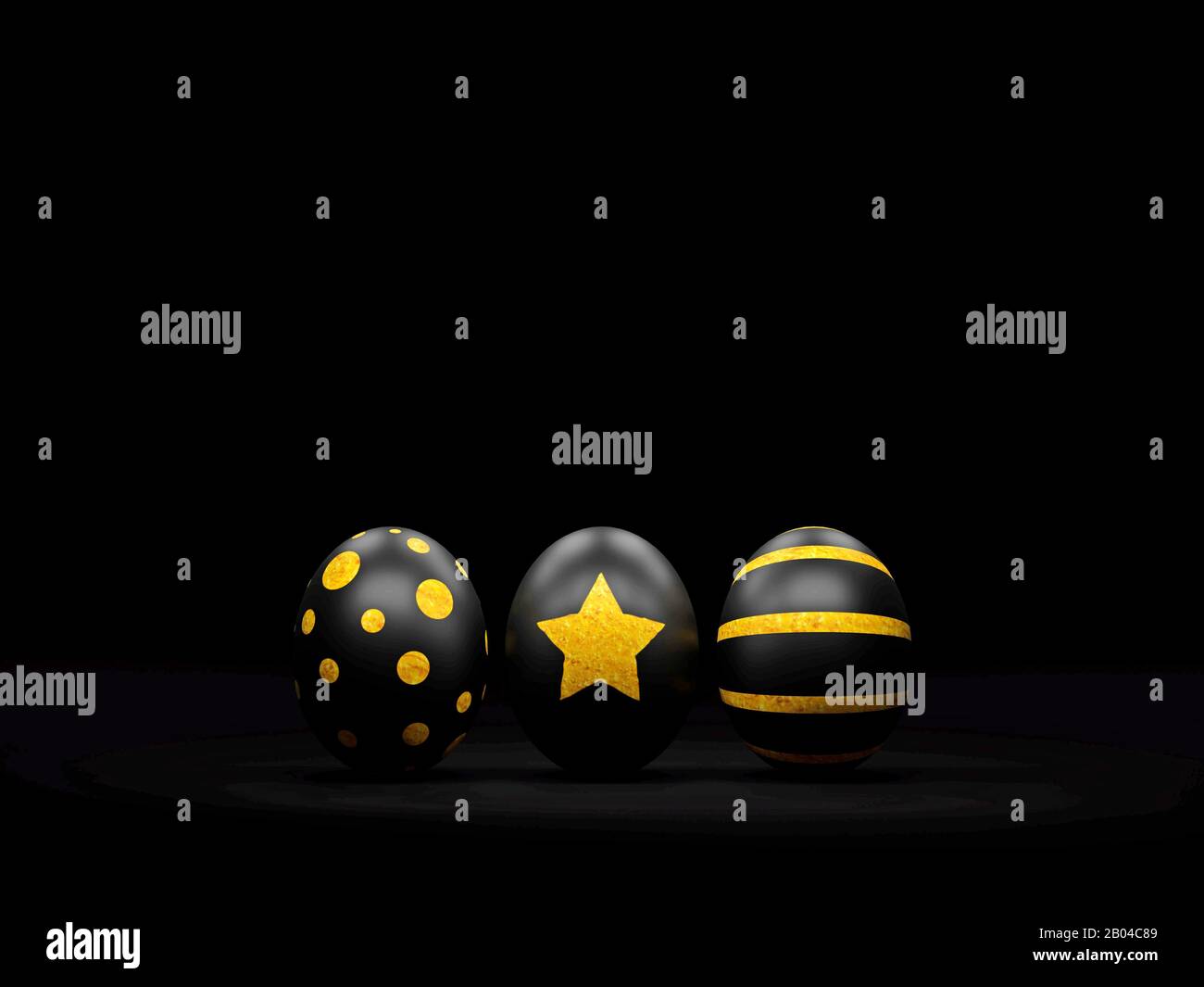Black Easter Eggs with Gold spots in a Minimalism Black Background - 3D ...