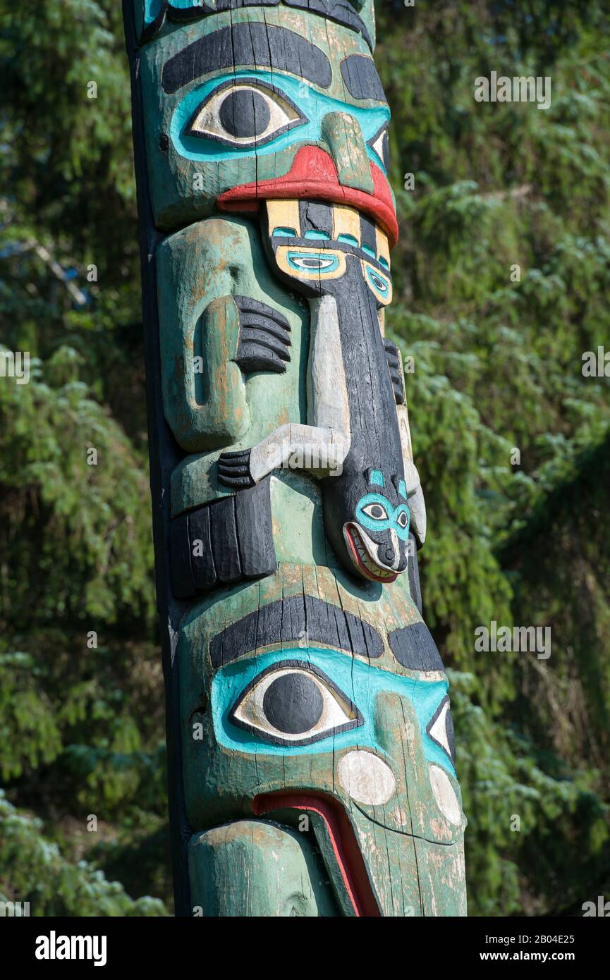 Detail of Haida totem pole #9 Sea Monster Pole at the Totem Bight State  Historical Park in Ketchikan, Southeast Alaska, USA Stock Photo - Alamy