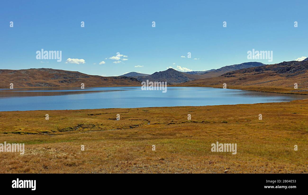 Lake in the Deosai National Park a high-altitude alpine plain and national park in the Northern Gilgit-Baltistan region of Pakistan Kashmir. 2019 Stock Photo