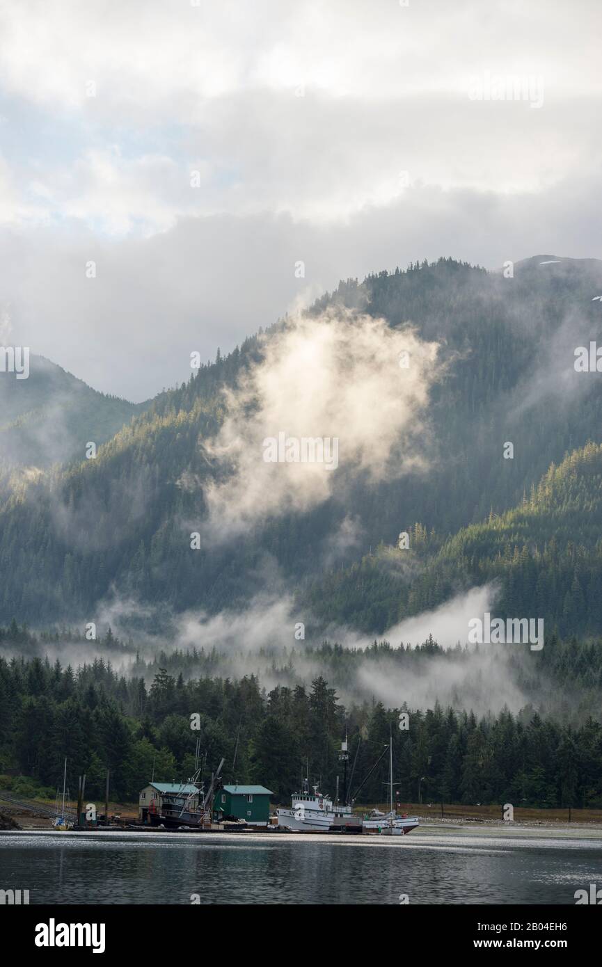 View of the fish hatchery at Neets Bay, Behm Canal in Southeast Alaska