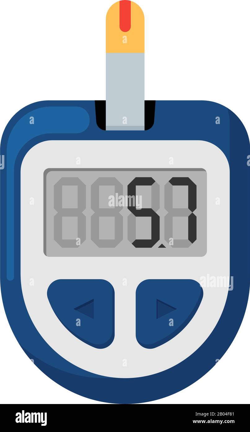 Blood glucose meter measuring sugar test control device. Electronic monitor glucometer for diabetic patients. Medical measure tool vector flat illusrtation Stock Vector