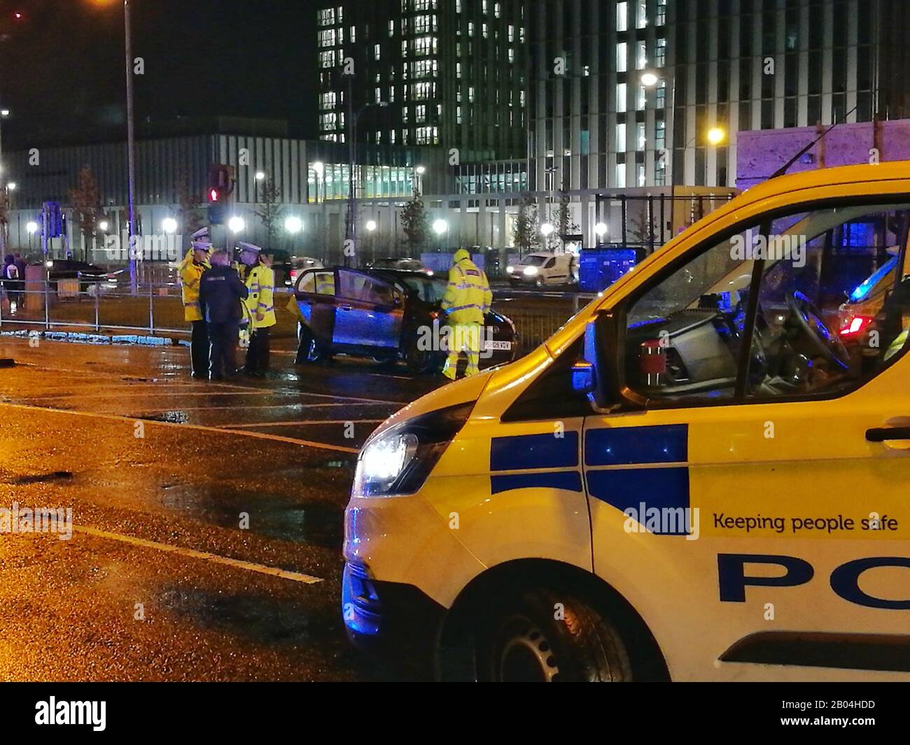 Glasgow, UK. 18th Feb, 2020. Police and ambulance services attending a road accident on Ballater street near Glasgow Health Club in Glasgow. Access from Crown street closed. Credit: Alamy News/Pawel Pietraszewski Credit: Pawel Pietraszewski/Alamy Live News Stock Photo