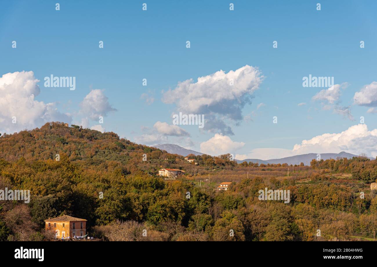 Teano, Caserta, Campania. Town of pre-Roman origins, located on the slopes of the volcanic massif of Roccamonfina.  Panorama. Stock Photo