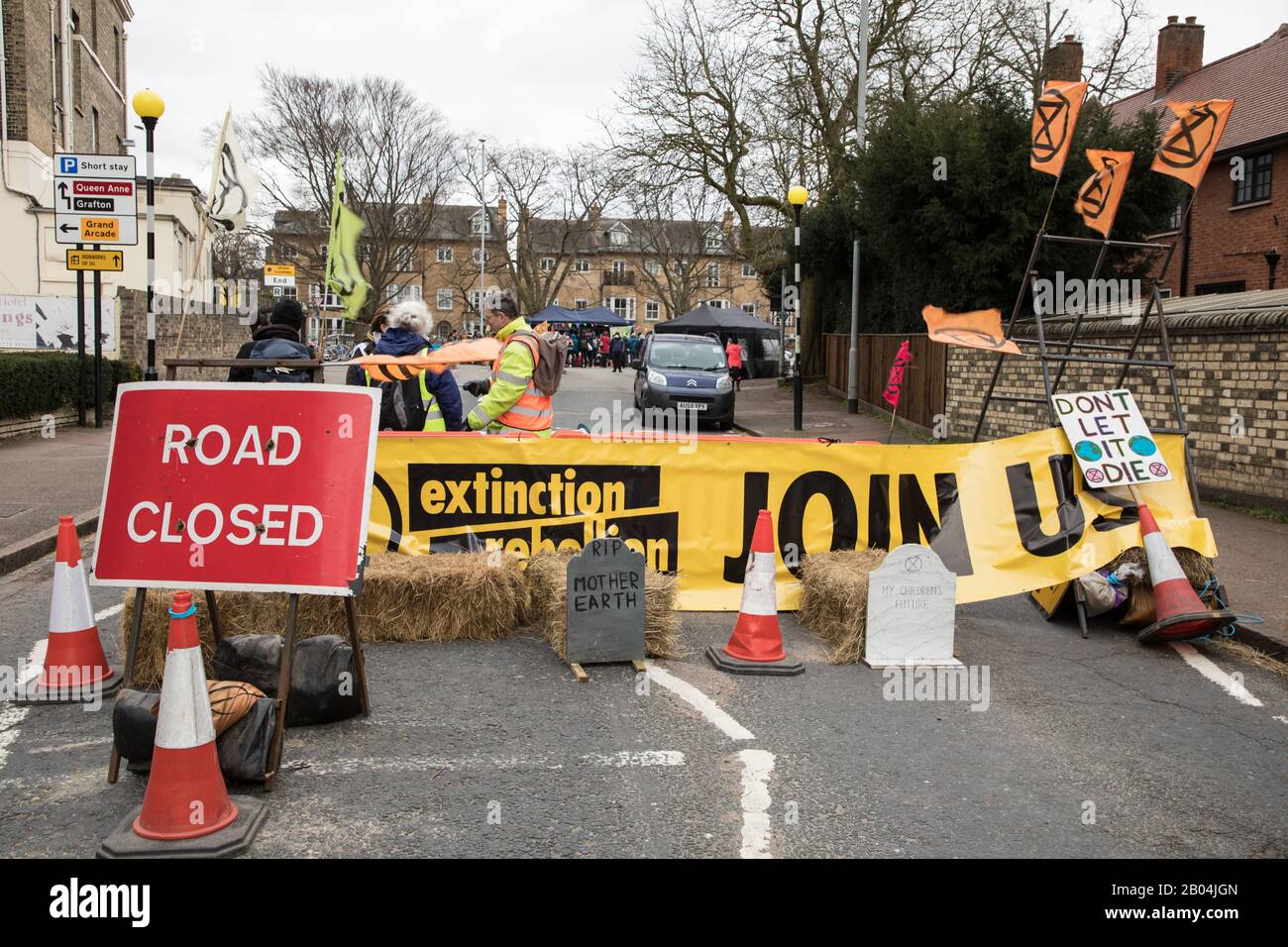 Extinction Rebellion in Cambridge on 18th February 2020 Blocking Trumpington Street Stock Photo