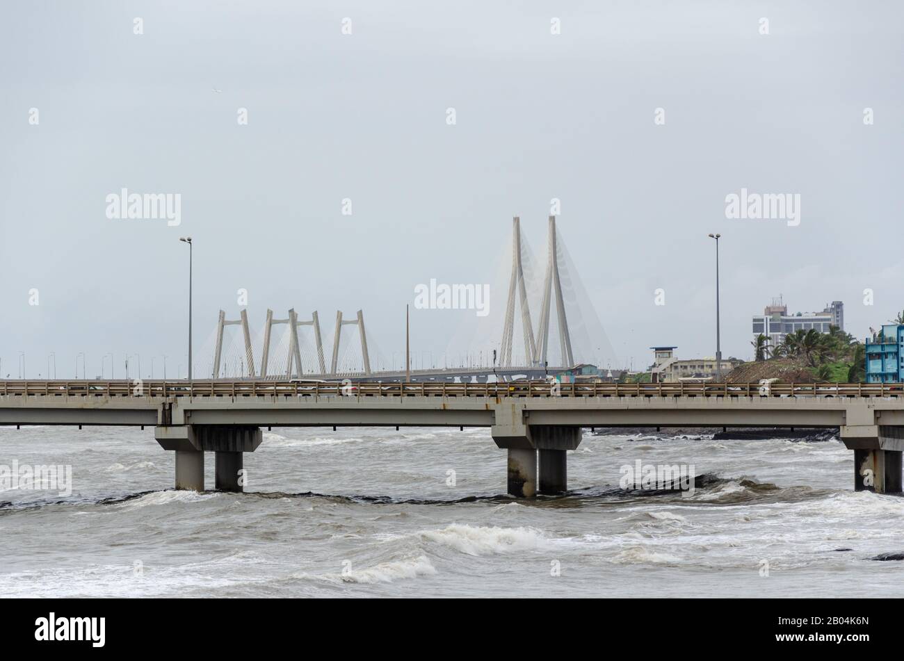 View of the Cable Stayed Bridge of Bandra - Worli Sea Link in Mumbai, Maharashtra, India Stock Photo