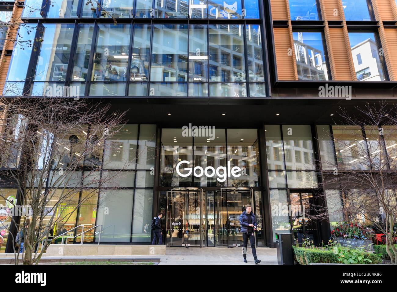 Google UK headquarters and office entrance, exterior with logo at Kings Cross, London, UK Stock Photo
