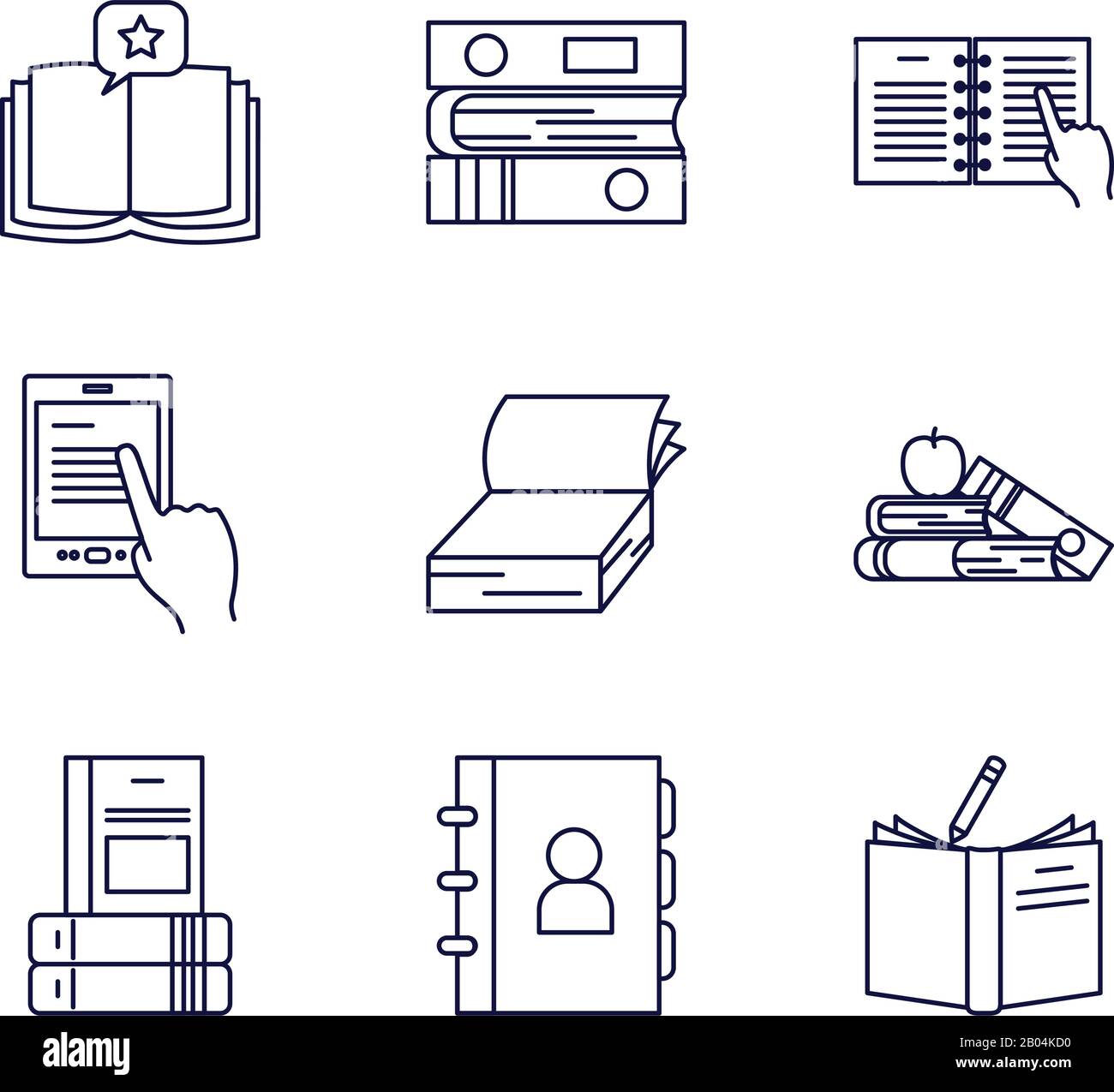Books line style icon set design, Education literature read library ...