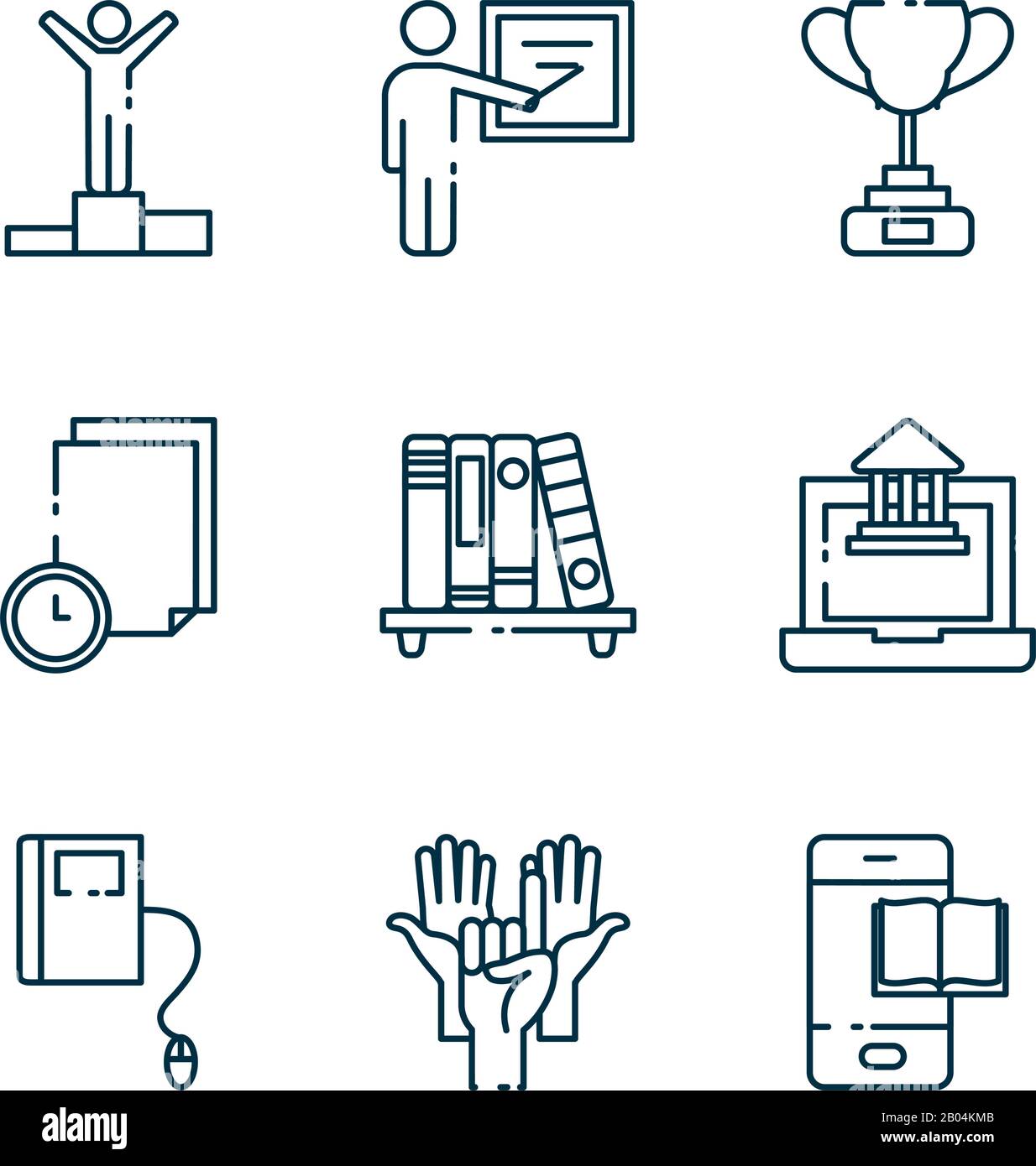 Line style icon set design, Eduaction school university class lesson ...
