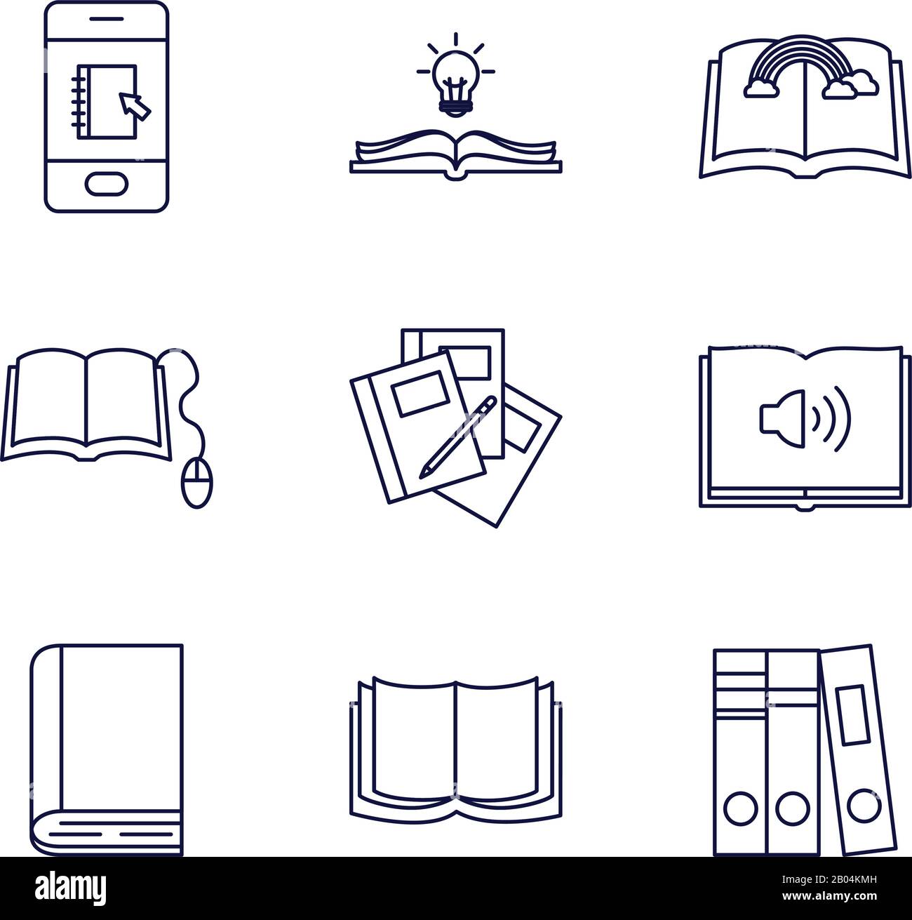 Books line style icon set design, Education literature read library ...