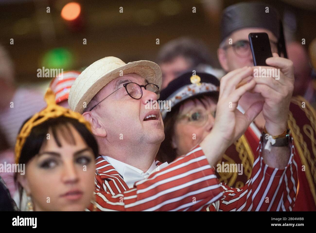 Cologne, Germany. 18th Feb, 2020. Norbert Walter-Borjans, Federal Chairman of the SPD, takes part in the carnival meeting of the Bundesliga football club 1 FC Cologne. The 70th FC carnival meeting is held under the motto 'Et Hätz schleiht em Veedel'. Credit: Rolf Vennenbernd/dpa/Alamy Live News Stock Photo