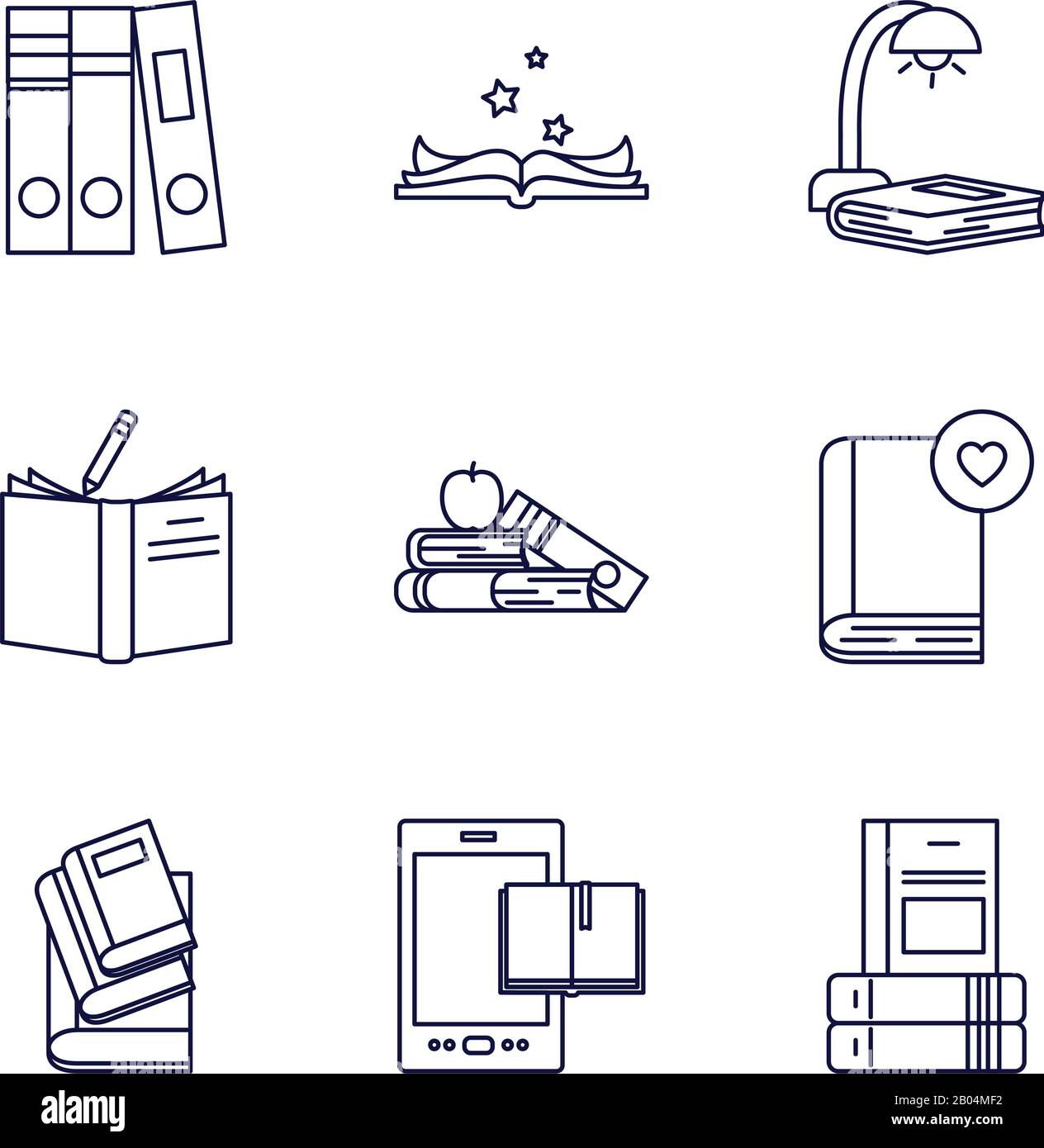 Books line style icon set design, Education literature read library ...