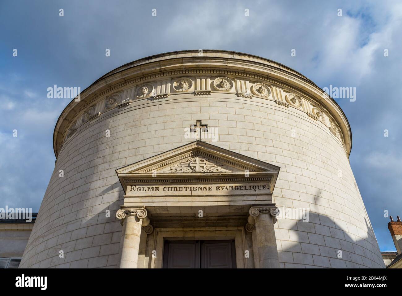 Entrance to the Christian Evangelist church, Rue de Bourgogne, Orleans, Loiret, France. Stock Photo