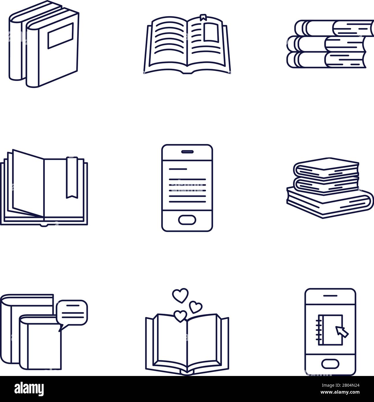Books line style icon set design, Education literature read library ...