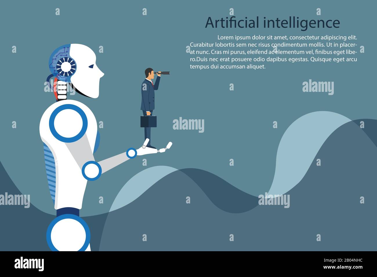 Artificial intelligence robot holding businessman in hand. Future ...