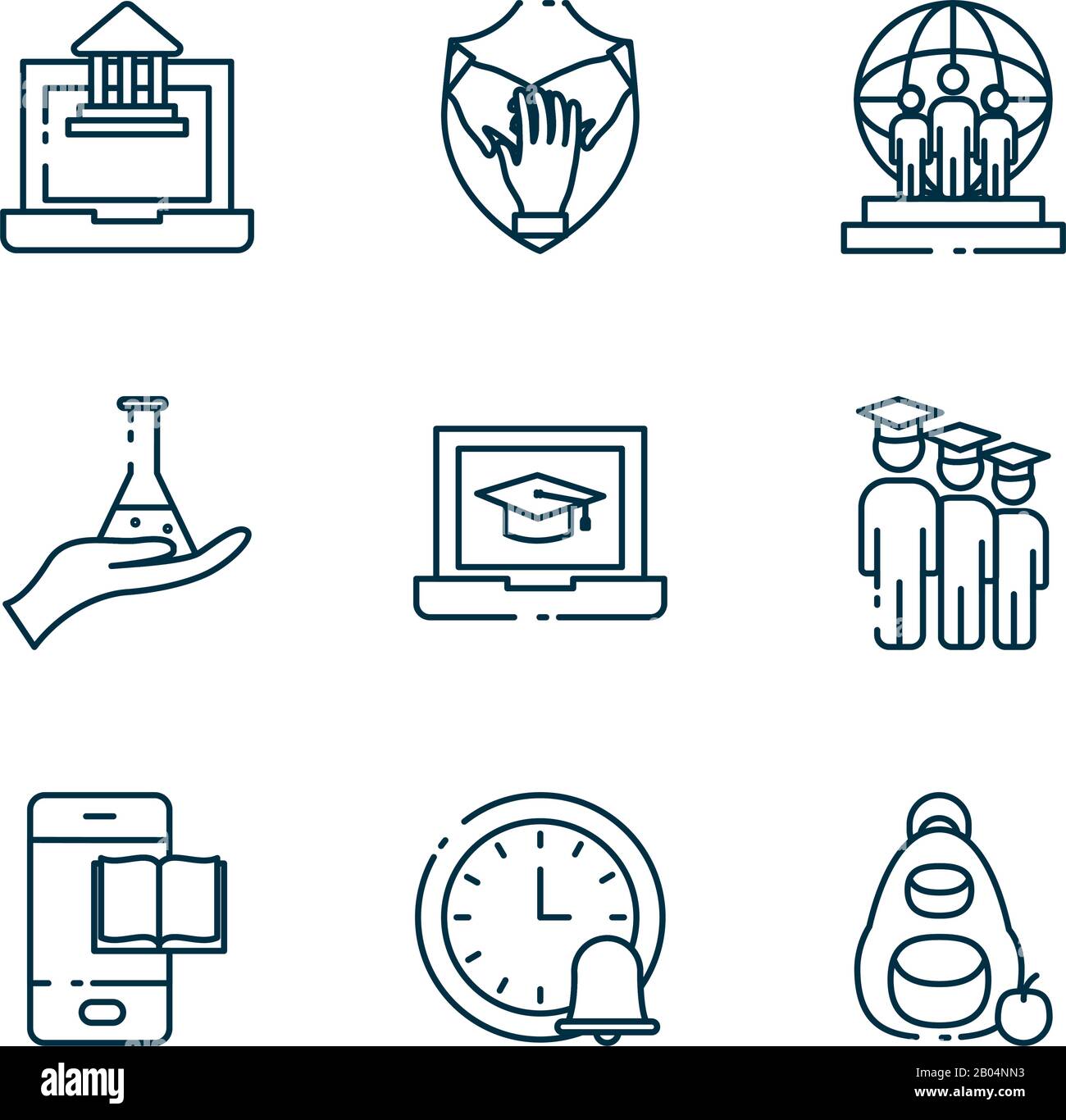 Line style icon set design, Eduaction school university class lesson ...
