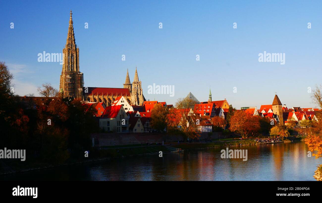 Ulm, Germany: The city skyline at the Donau Stock Photo