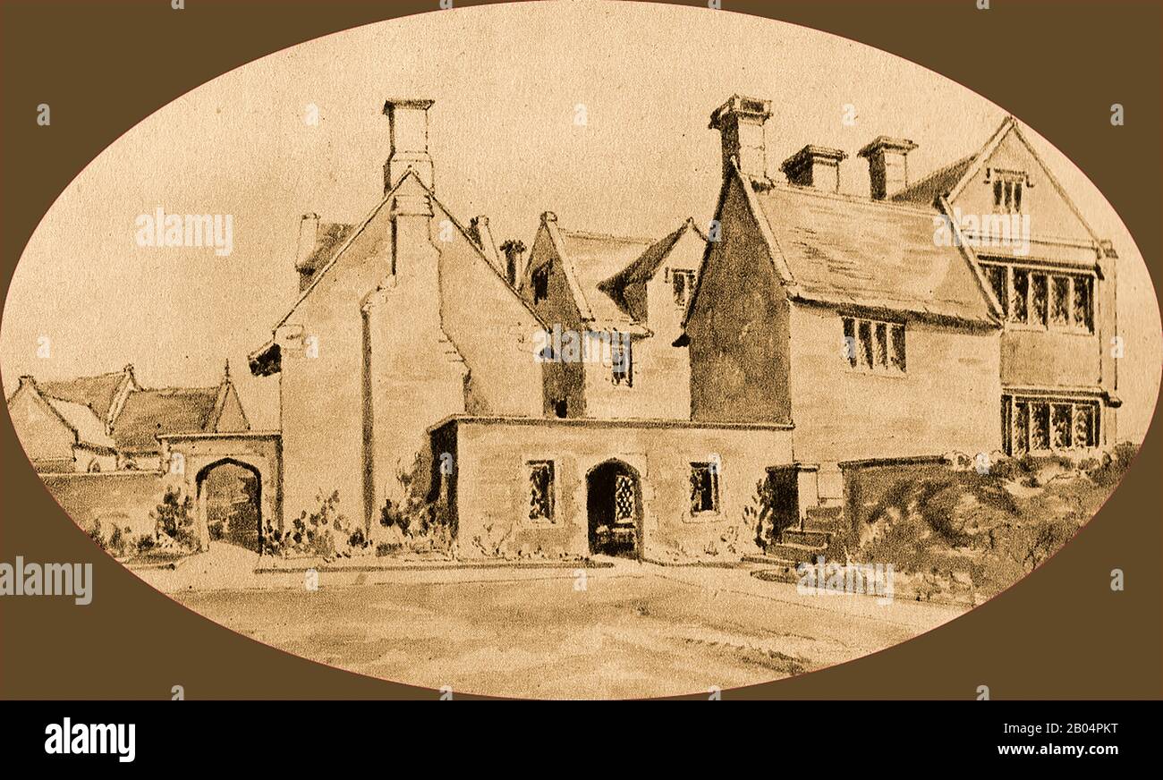 1876 - A view of Sandford Orcas Manor House, then in Somerset but now in  Dorset, England. It dates from the mid 16th century. Much of it is a sensitive Victorian restoration designed by architect Henry Hall and is supposedly haunted by numerous Ghosts Stock Photo