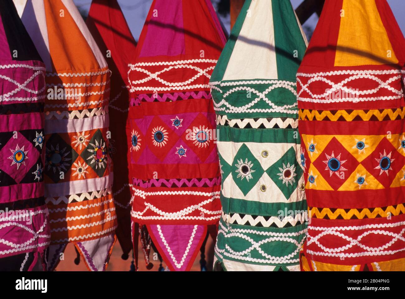 Colorful windsocks for sale on a street in Jew Town of Cochin in India