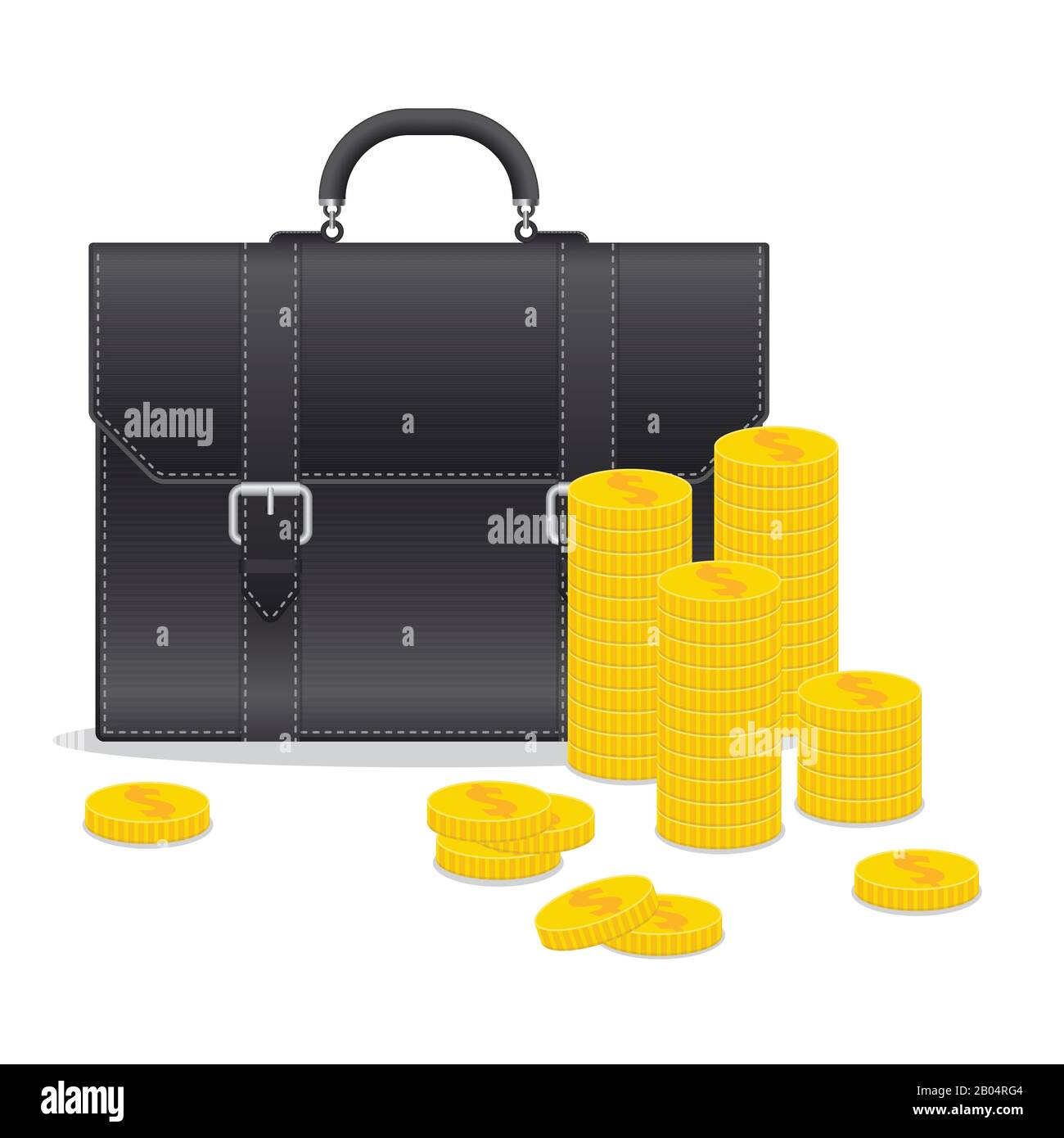 Briefcase and dollar coins vector illustration isolated on white background Stock Vector