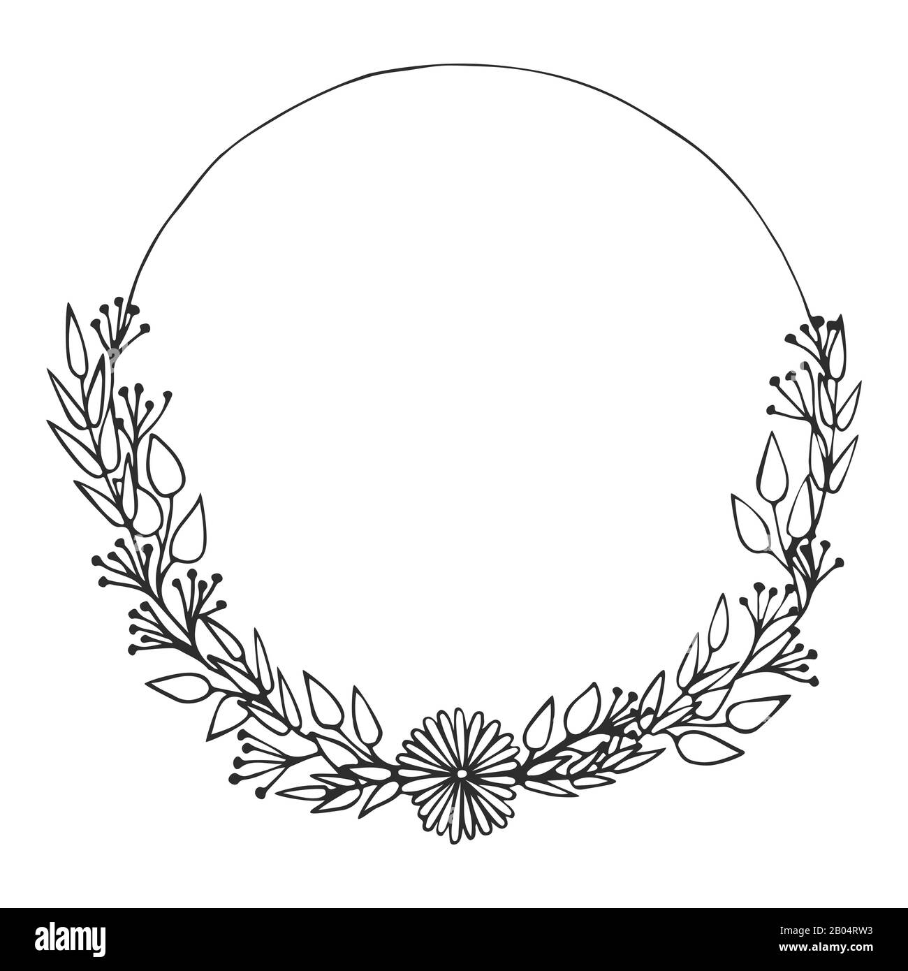 Download Floral Frame Spring Blossom Vector Linear Hand Drawn Illustration Flowers In Circle Black And White Doodle Stock Vector Image Art Alamy