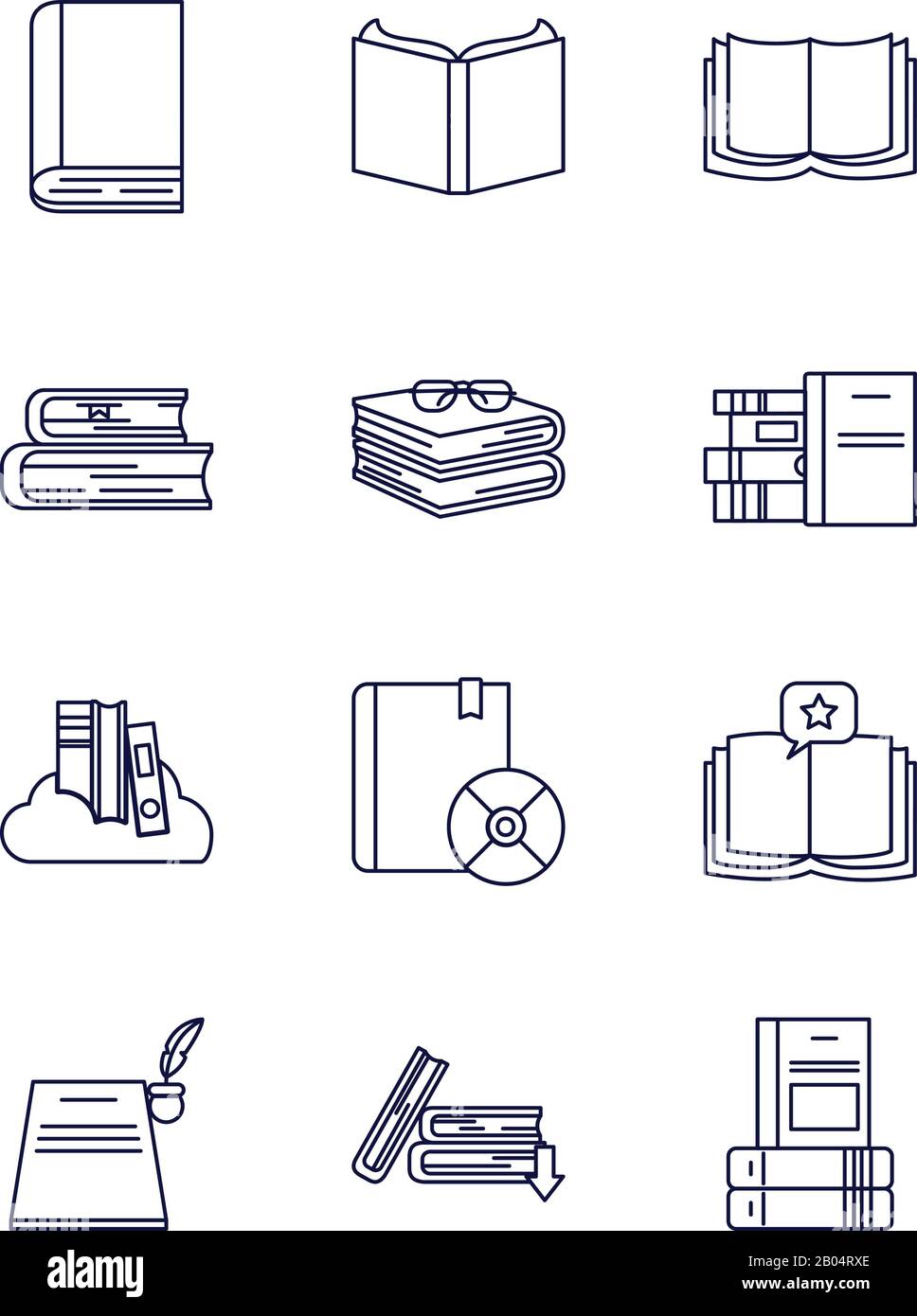 Books line style icon set design, Education literature read library ...