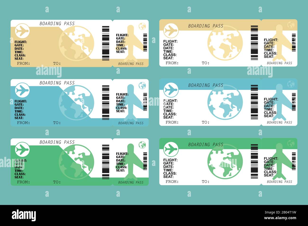 Airline boarding pass ticket set, vector illustration in flat style ...