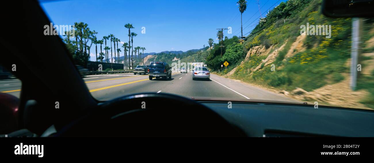 Cars moving on the road, Pacific Coast Highway, Santa Monica, California, USA Stock Photo