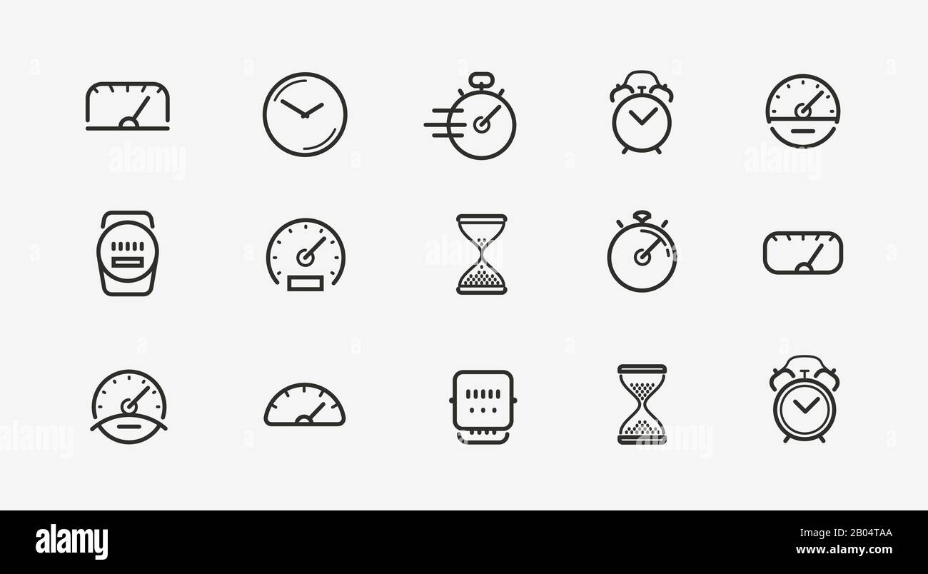 Clock icon set. Time, stopwatch, watch symbol. Vector illustration