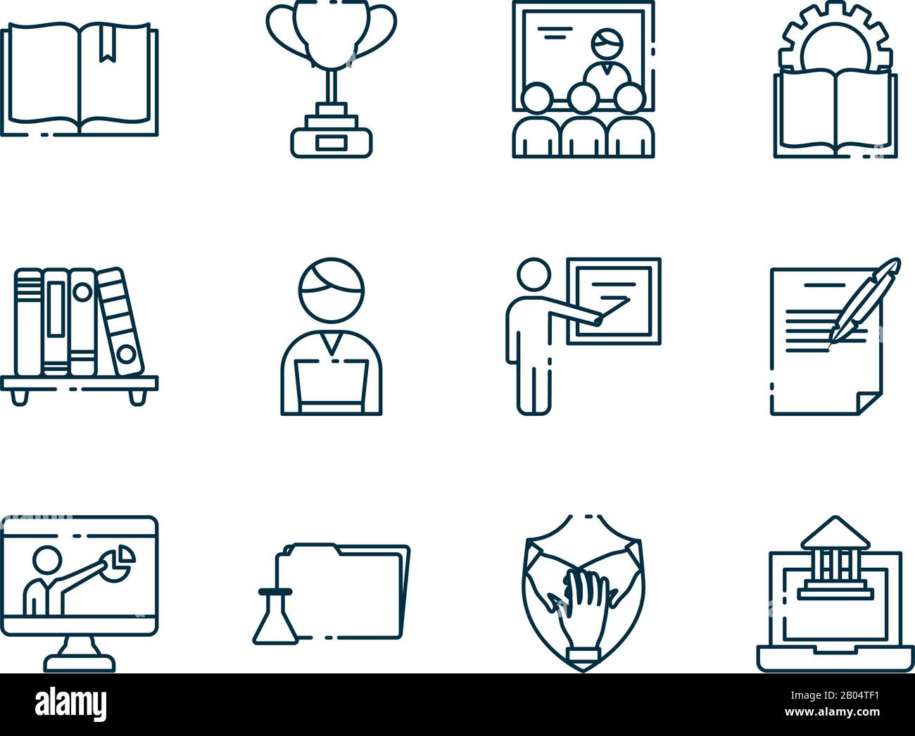 Line style icon set design, Eduaction school university class lesson ...